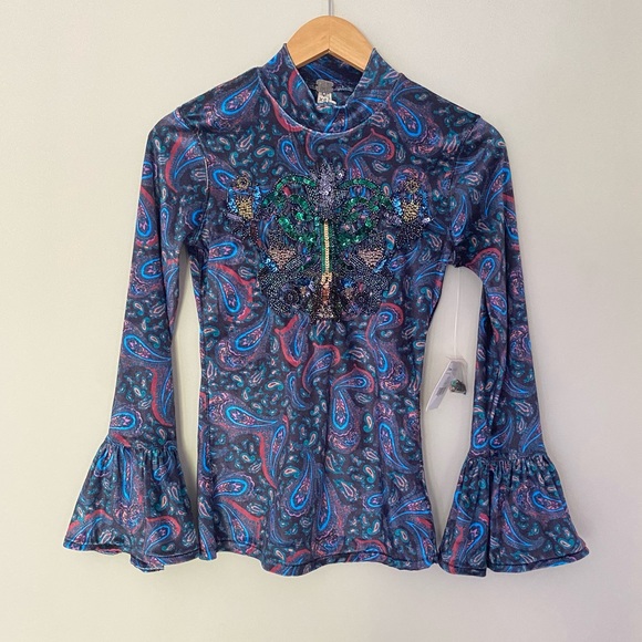 NWT WE THE FREE Black Multicolour Paisley L’amour Velour Top - Picture 4 of 15